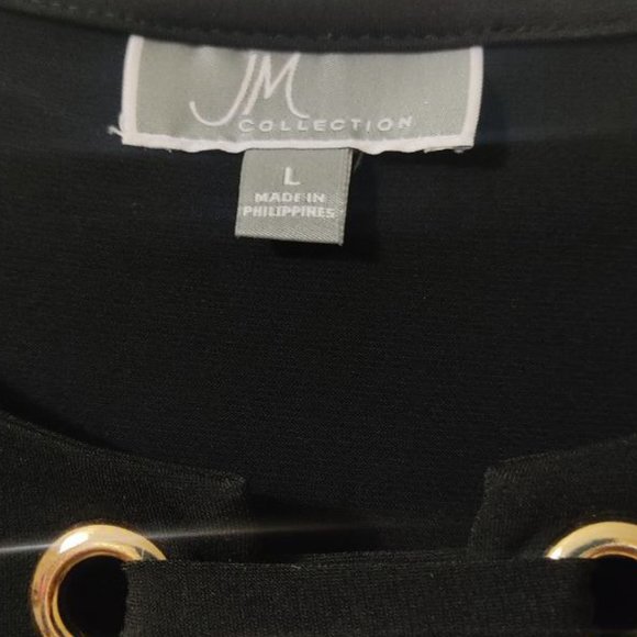 JM Collection Boho Tunic Women's Size L Black Top Sleeve 3/4 Blouse - Picture 2 of 11